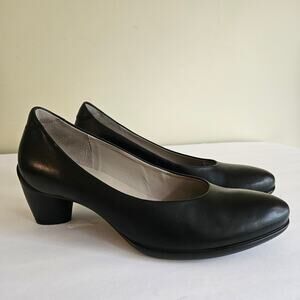 Ecco Women's Leather Low Pumps, Size US 7 (EU 38) Black Block Heel Comfort